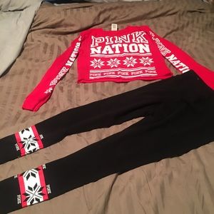 Pink long sleeved T-shirt AND matching yoga pants